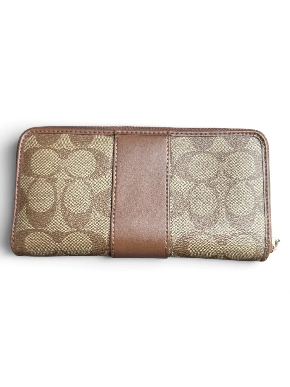 Coach Beige/Brown Signature Zip Around Wallet